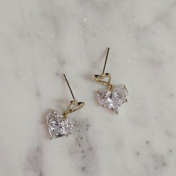 14kt gold plated crystal heart drop earrings NEW - Picture 5 of 8